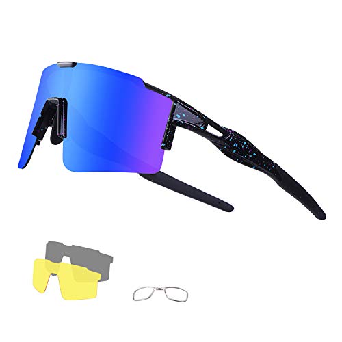 DUDUKING Sportbrille Fahrradbrille Sonnenbrille für Herren und Damen mit 3 Wechselobjektiven TR90 UV406 Schutz Windschutz Radsportbrille für Outdooraktivitäten Autofahren Fischen Laufen Wandern von DUDUKING