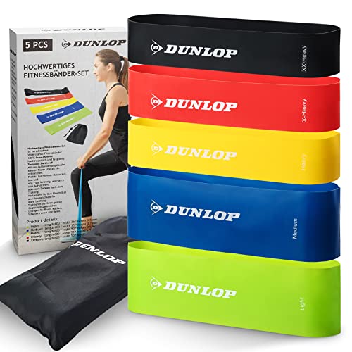 DUNLOP Fitness Band Fitnessbänder Set - 5 Resistance Bands für schnelle Krafttraining Erfolge - Premium Widerstandsbänder in 5 Stufen als LongLife+ Latex Bänder Set von DUNLOP-