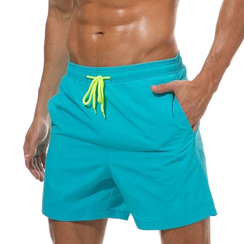 DUOMIYX Badehose Männer Einfache Einfarbige Schnürung Strand Shorts, Lässige Strand Badehose-Blauer See-M von DUOMIYX