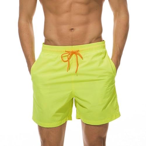 DUOMIYX Badehose Männer Einfache Einfarbige Schnürung Strand Shorts, Lässige Strand Badehose-Gelb-3Xl von DUOMIYX