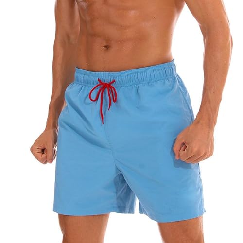 DUOMIYX Badehose Männer Einfache Einfarbige Schnürung Strand Shorts, Lässige Strand Badehose-Hellblau-3Xl von DUOMIYX