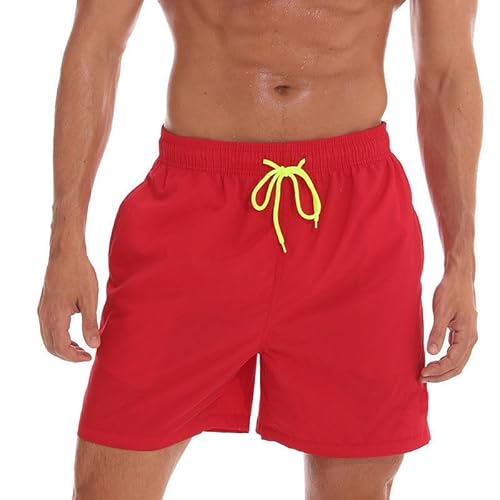 DUOMIYX Badehose Männer Einfache Einfarbige Schnürung Strand Shorts, Lässige Strand Badehose-Rot-4Xl von DUOMIYX
