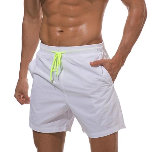 DUOMIYX Badehose Männer Einfache Einfarbige Schnürung Strand Shorts, Lässige Strand Badehose-Weiß-5Xl von DUOMIYX
