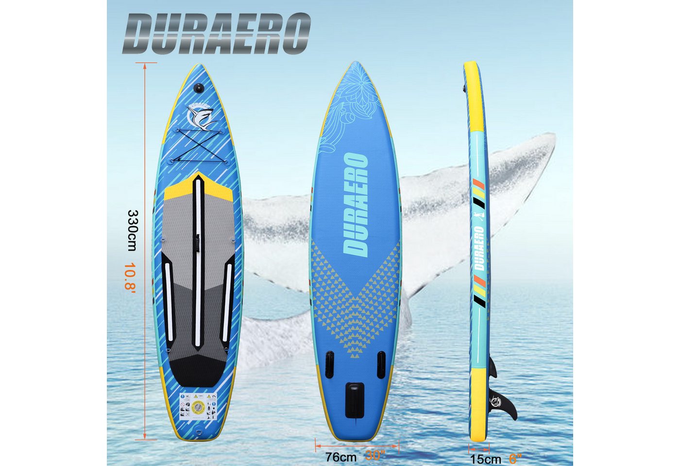 DURAERO Inflatable SUP-Board Stand up Paddle Board SUP, 330x76x15cm, Tragkraft bis 150Kg von DURAERO
