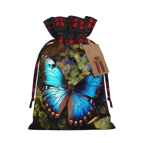 DURAGS Schöne blaue Schmetterlings-schickes Patchwork-Kordelzug-Geschenktasche für Festivals, perfekt für besondere Anlässe von DURAGS