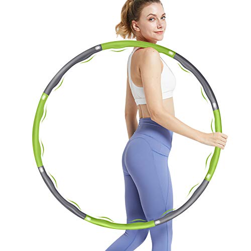DUTISON Hula Hoop Reifen für Erwachsene zur Gewichtsreduktion mit Schaumstoff Gewichten Einstellbar Breit 48–88cm Exercise (Grau&Grün) von DUTISON