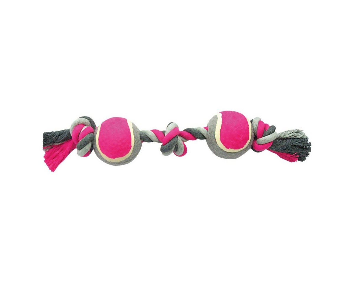 DUVO+ Spielball Hundespielzeug Knot Baumwolle + 3 Knots & 2 Tennisbälle grau/rosa von DUVO+