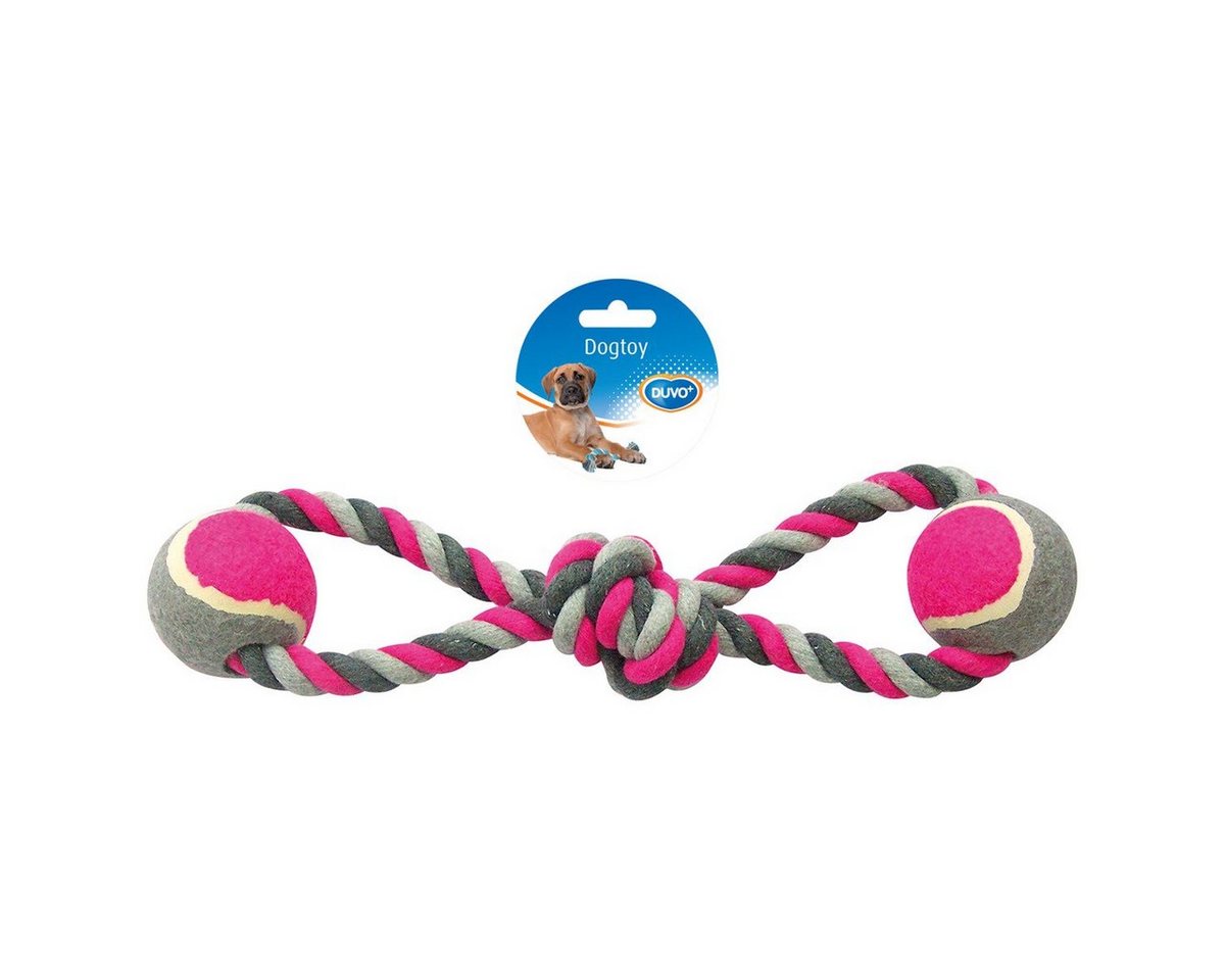 DUVO+ Spielball Hundespielzeug Knot Baumwolle 8-Ring + 2 Tennisbälle grau/rosa von DUVO+