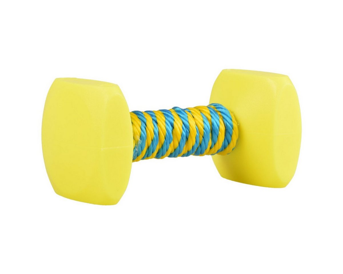 DUVO+ Spielknochen Hundespielzeug Hantel mit Seil blau/gelb, Maße: 17 x 8 cm von DUVO+