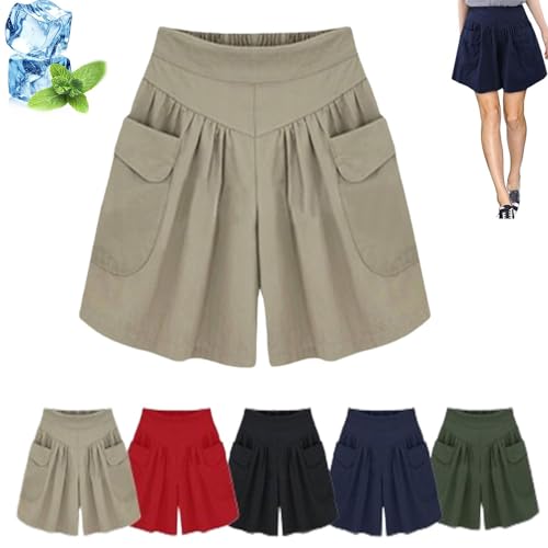Elmyse-Shorts, Lässige Hot-Shorts für den Strand für Damen mit elastischem Bund, plissierte Shorts mit hoher Taille und weitem Bein, Sommer-Shorts in Übergröße mit lockerer Passform (Khaki,2XL) von DUXIKEH