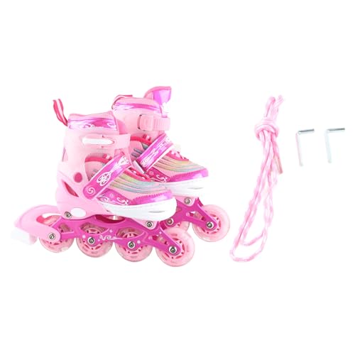 Verstellbare Inline-Skates für Kinder, weiche Rollschuhe, Kinder-Inline-Schuhe mit Regenbogenlichtern, Rosa (M) von DWENGWUN
