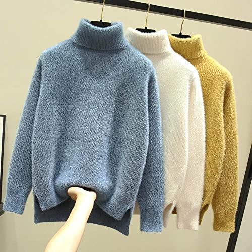 Damen Rollkragenpullover,Mohair Solid Pullover Pullover, Super Weiche Warme Plüschpullover, Lockere Elegante Dicke Lange Ärmel Tops, Aprikose, S von DXBO