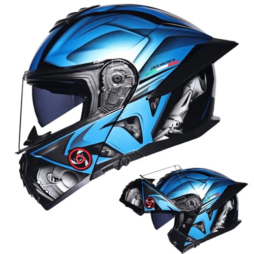DXDRT Motorrad Street Bike Racing Helm mit Schwanz Full Face Modular Motorradhelm für Moped Scooter DOT/ECE Genehmigt Integrierte Helm Flip Up Front Dual Visors Helm,Blau,XL von DXDRT
