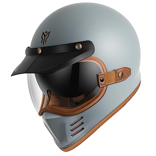 DXDRT Retro Full Face Motorradhelm, DOT/ECE Genehmigter Street Bike Helm Mit Getönter Sonnenbrille Bubble Mirror, Unisex-Erwachsene Cafe Racer ATV UTV Scooter Helme,Matte Grey,M von DXDRT