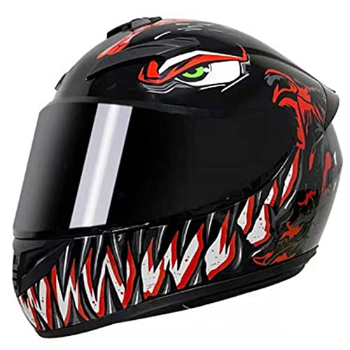Leichte Motorrad Full Face Helm DOT/ECE Genehmigt Motorrad Moped Street Bike Racing Moto Helm Mit Getönten Visier Drop Down Sun Shield Für Erwachsene Männer Frauen,Venom red,S von DXDRT