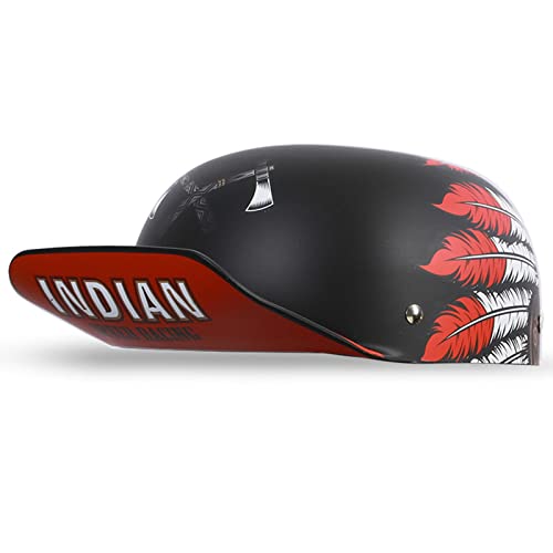 Retro Baseball Cap Motorrad Half Helm Scooter Helm Stilvolle Half Open Face Helm Für Männer Frauen DOT/ECE Zertifiziert Schädel Kappe Für Bike Scooter ATV UTV Skateboard,Indian,L von DXDRT