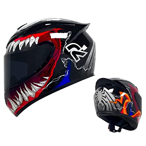Unisex-Adult Full Face Motorradhelm DOT/ECE Genehmigt Street Bike Helm Mit Getönten Visieren Und Mehreren Öffnungen Motorrad Moped Motocross Stil Helm Für Männer Frauen,Venom,XL von DXDRT