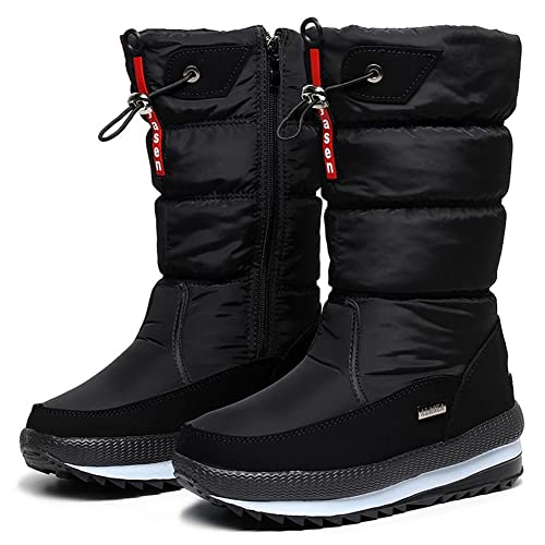 Damen-Schneestiefel mit Reißverschluss wasserdichte, isolierte Allwetter-Winterstiefel für Komfort – halten die Füße warm und trocken,A,38 von DYHQQ