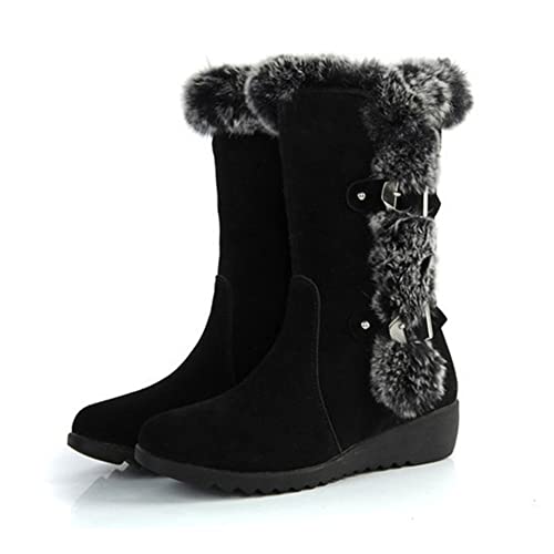 Winter-Schneestiefel für Damen weit bis zur Mitte der Wade modisch pelzige warme Herbststiefel,A,36 von DYHQQ