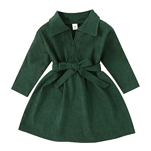 Kleinkind Mädchen Langarm Cord Patchwork Bowknot Prinzessin Kleid Kleidung Outfits Kleider FüR MäDchen Festlich GrüN (Green, 6-7 Years) von DYKeWei