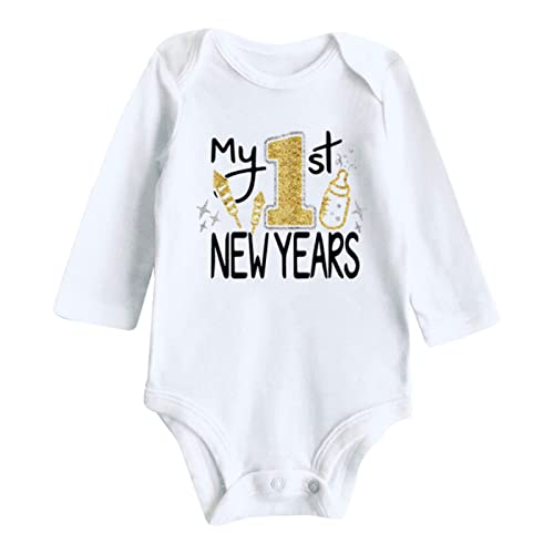 My First New Year Kleidung Neugeborenes Baby Boy Girl Neujahr Outfits Letter Print Strampler Overall Outfits Geschwister Klamotten Jungs (White, 0-3 Months) von DYKeWei