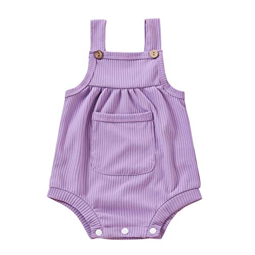 Säuglinge Hosenträger Body-Suit-Tasche gerippt Baby Mädchen Strampler Jungen Mädchen Strumpf- & Jumphat Body Kurzarm Mädchen (Purple, 9-12 Months) von DYKeWei