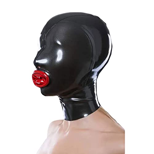 DYTAH 3D 100% Latex Haube Maske Augen Mit Innen Rot Mund Kondom Unisex Mit Zurück Zipper Gummi Gummi,Schwarz,XXL von DYTAH