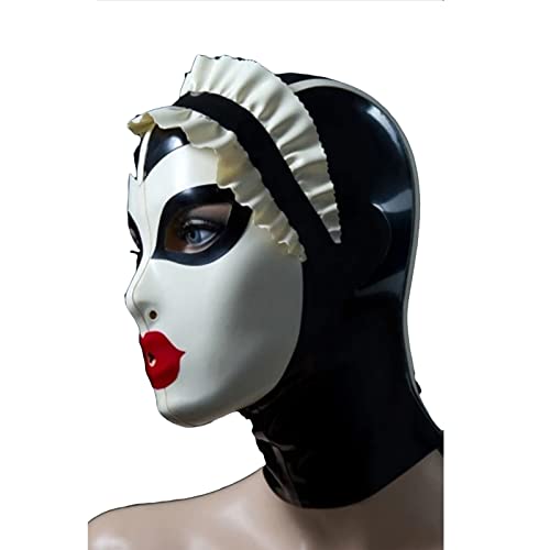 DYTAH Sexy Latex Gummi Hauben Gespleißt Maske Mit Spitze Perücken Maid Maske Plus Größe Handgemachte Für Frauen,Schwarz,M von DYTAH