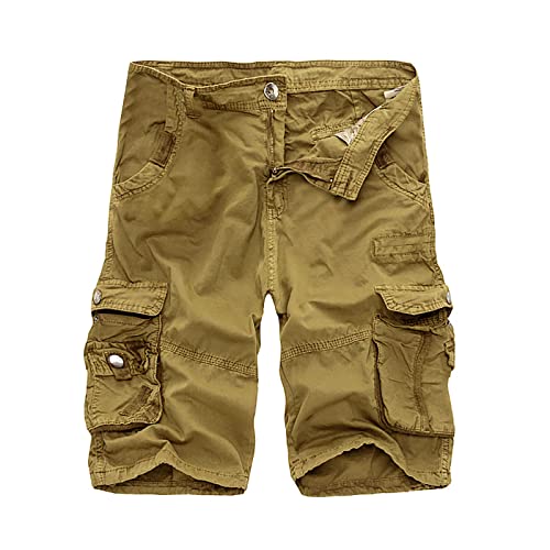 DYhxuan Cargo Shorts für Männer Outdoor Kurze Hosen Vintage Einfarbige Sommerhose Alltag Trainingshose mit 6 Taschen Reißverschlüsse Knöpfe Sportshorts Herrenshorts Freizeitshorts S-5XL von DYhxuan
