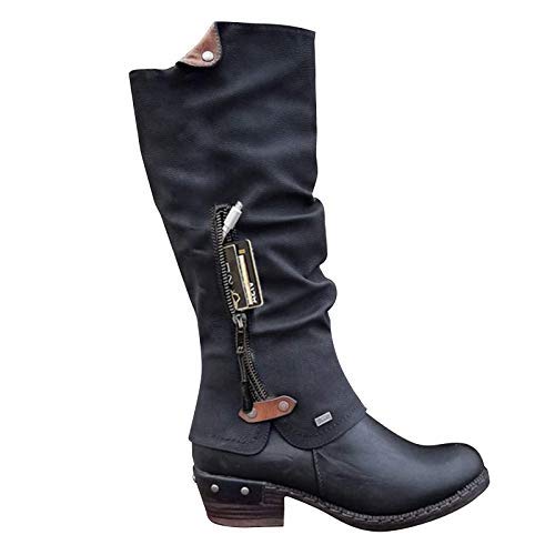 DaYee Damen-Stiefel mit Reißverschluss, wadenhoch, flach, niedriger Absatz, Winter, warme Wadenschuhe (schwarz, 37) von DaYee
