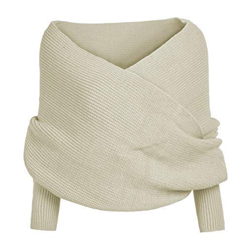 DaYee Modischer Damen-Strickpullover, Top-Schal mit Ärmeln, für den Winter, warm, große Schals (Beige) von DaYee