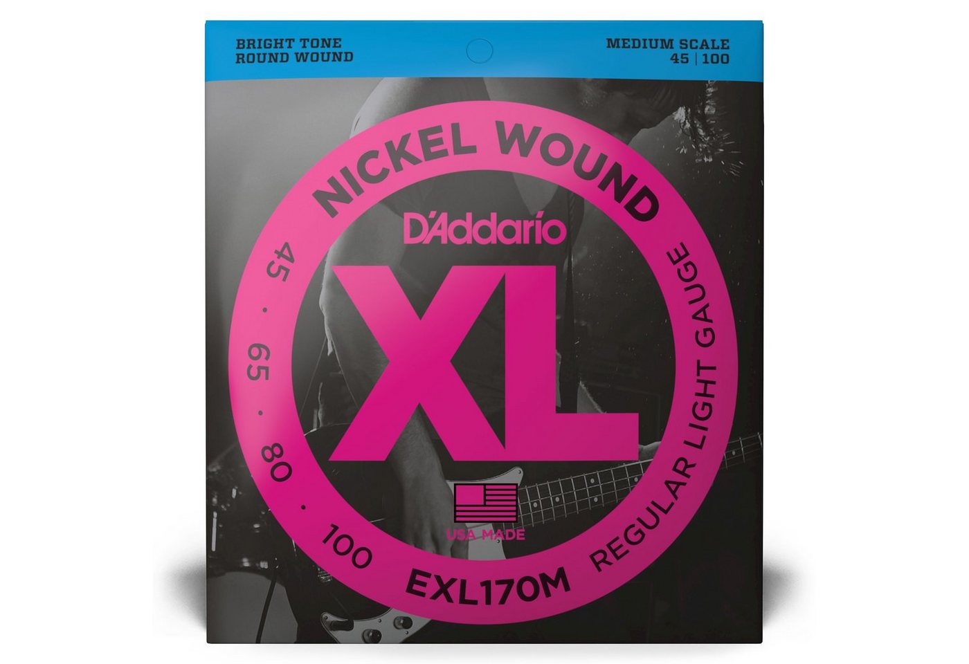 Daddario Saiten, 4er Bass XL Nickel 45-100 45-65-80-100, EXL170M - Saitensatz für 4-S von Daddario