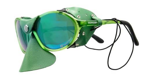 Expeditionsbrille mit Nasen- und Seiten- Lederschutz - Windschutzbrille als Strandbrille, Gletscherbrille, Safaribrille (Grün kristall) von Daisan