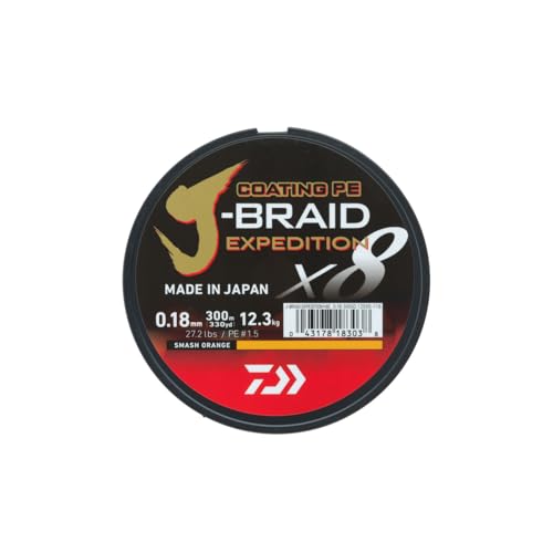 DAIWA J-Braid Expedition X8E, 0,20mm, 16,0kg/35,3lbs, 300m, Smash Orange, Geflochtene Angelschnur, 12550-120 von Daiwa
