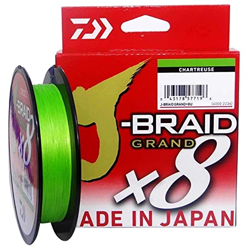 Daiwa J-Braid Grand x8E 0.28mm, 26.5kg/58.0Lbs, 270m, Chartreuse, Geflochtene Angelschnur, 127697-128 von Daiwa