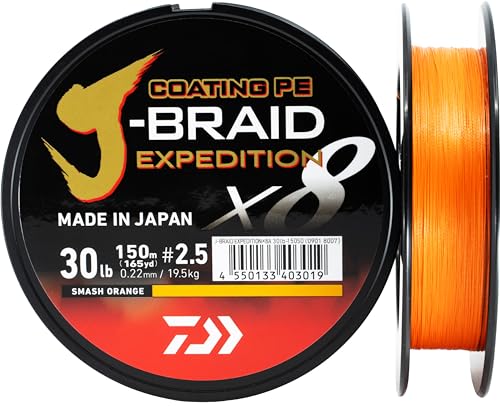 Daiwa Tresse 8 Brins J-Braid Expedition – 150 m – PE.2 – D.0,20 mm – R.16 kg – 35lb – Smash Orange – 12550020 von Daiwa