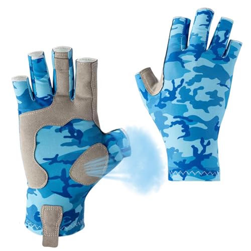 Dalchana Angelhandschuhe, rutschfestes Design Fingerlose Handschuhe, Angelhandschuhe, UV-Schutz, Handschuhe mit Tarnmuster für Angeln, Outdoor, Kajakfahren, Rudern von Dalchana