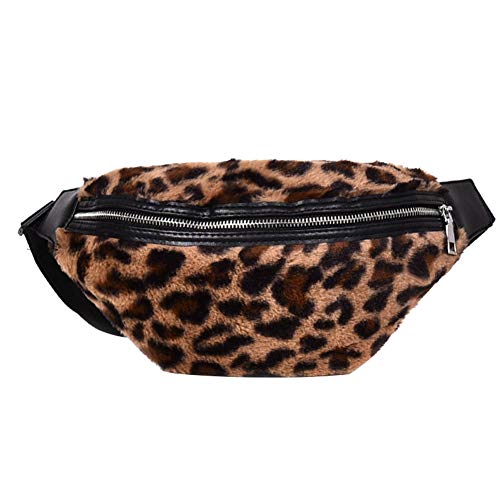 Daliuing Gürteltasche Damen Sport Hüfttasche Plüsch mit Reißverschluss Leopard Print Bauchtasche Praktische für Reisen OutdoorSport Waist Bag, Braun von Daliuing