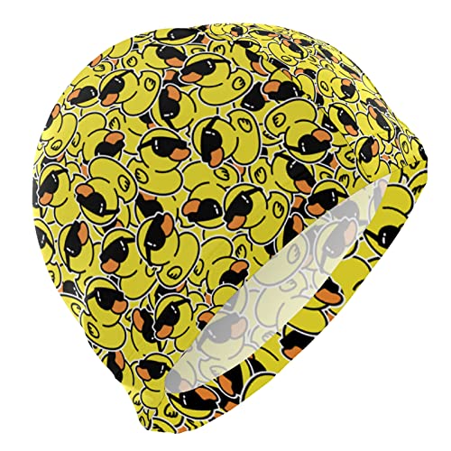 Dallonan Badekappe Ente Sonnenbrille Gelb Cartoon Unisex Erwachsene Badekappe Polyester von Dallonan