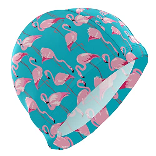 Dallonan Badekappe Rosa Flamingo Blau Unisex Erwachsene Badekappe Polyester von Dallonan