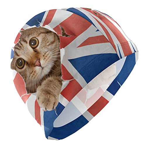 Dallonan Badekappe mit niedlicher Katze, UK-Flagge, Unisex von Dallonan