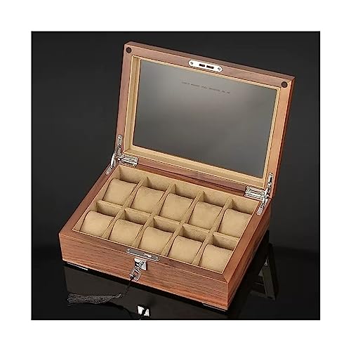 DameCo Uhrenbox, leichte Luxusuhr aus schwarzem Walnussholz, Aufbewahrungsbox für Uhren aus Holz, Aufbewahrungsbox für Uhren mit großer Kapazität und Schloss, Uhrengehäuse (Farbe: A) Interesting von DameCo