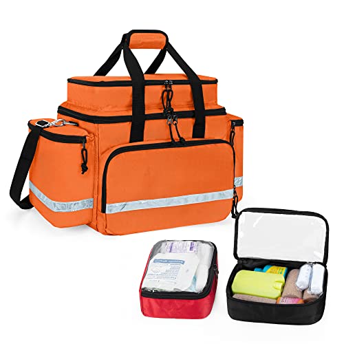 Damero Doppellagige Erste-Hilfe-Sanitätertasche leer, medizinische Notfall-Trauma-Tasche mit 2 abnehmbaren Beuteln und Trennwänden,Orange von Damero