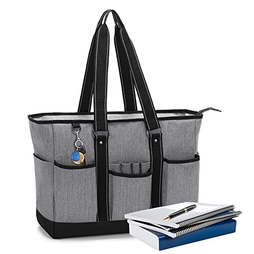 Damero Lehrertasche mit gepolstertem Laptopfach, Lehrer-Arbeitstasche für Frauen, Lehrer Schultertasche mit mehreren Taschen für Lehrerbedarf, Grau von Damero