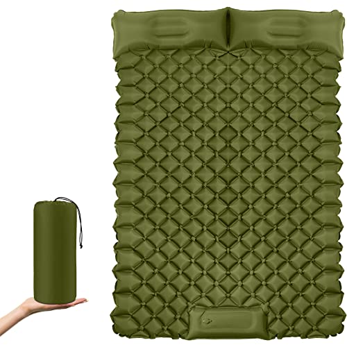 Dametay Isomatte Camping für 2 Personen Aufblasbare Luftmatratze Ultraleicht Matratze mit Kopfkissen Bereite Schlafmatte Outdoor Wasserdicht für Camping Wandern Reise Strand Grün von Dametay