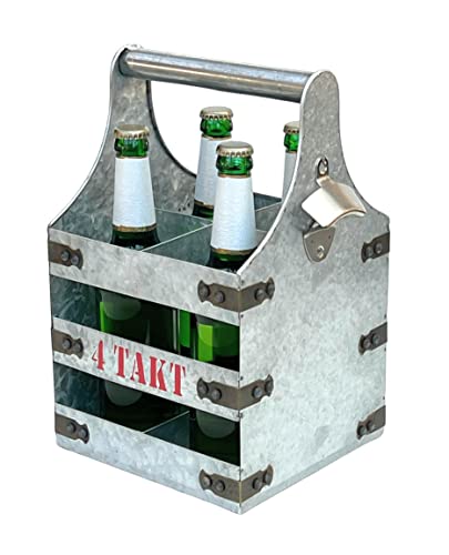 DanDiBo Bierträger Metall mit Öffner Flaschenträger 4 Takt 96405 Flaschenöffner Flaschenkorb Männerhandtasche Männergeschenke von DanDiBo