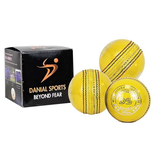Danial Sport Cricketball f?r den Innenbereich, Leder, Gelb, 110 g (1 Ballpack) f?r Senioren oder Jugendliche von Danial Sport