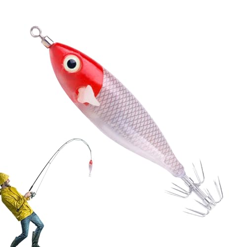 Dankek Tintenfisch-Köder zum Angeln im Salzwasser, Tintenfisch-Jig | Simulation leuchtende Köder,Attraktive, leuchtende, scharfe Kunstköder zum Angeln, Squidtrex-Köder mit Hilfshaken für Tintenfische, von Dankek