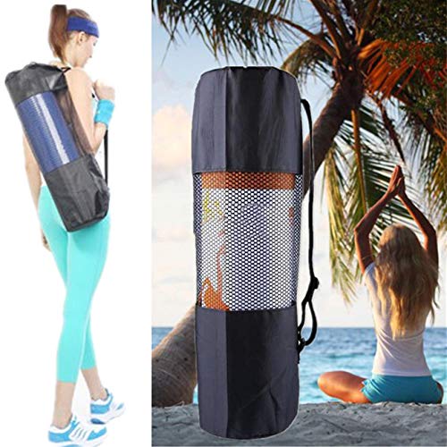 Dantazz Yogatasche Yogamatte Tasche mit verstellbarem Schultergurt, 65x22cm Wasserdichte Nylon Yogamatte Tragetasche mit Kordelzug Leicht Atmungsaktive Yogamatte Netztasche (Schwarz) von Dantazz