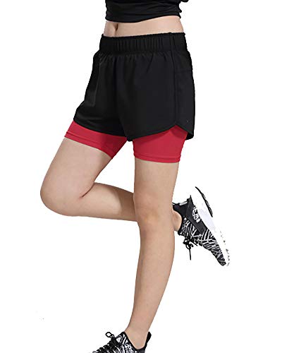 Damen 2 in1 Sporthose Shorts mit Leggings Funktionstights Laufhose Gym von Daoba